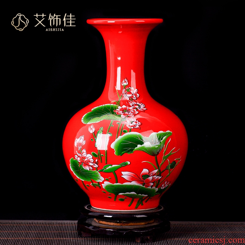 Jingdezhen ceramics, vases, flower arranging Chinese red lotus sitting room place, a new Chinese style household TV ark, arts and crafts