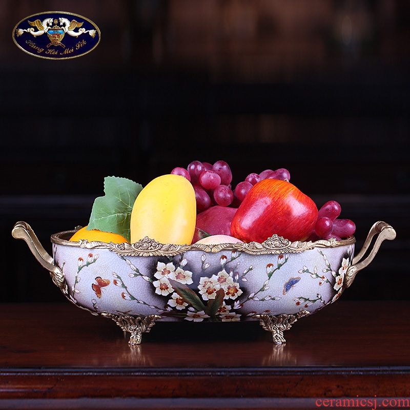 Europe type restoring ancient ways compote sitting room tea table furnishing articles of key-2 luxury creative American household ceramics with copper decoration fruit bowl