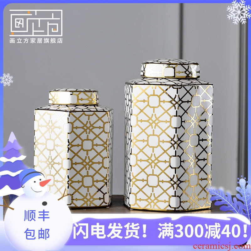 Painting cubic new Chinese style restoring ancient ways vase POTS of jingdezhen ceramic storage tank practical place adorn home decoration