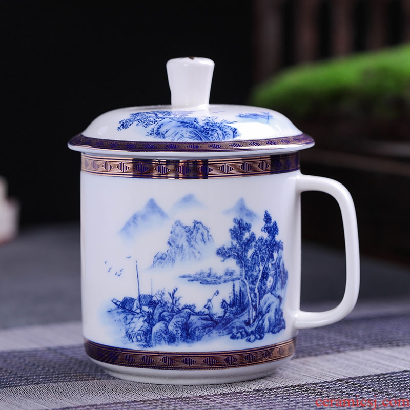 Jade butterfly jingdezhen ceramic cups with cover cup water landscape B164 office meeting