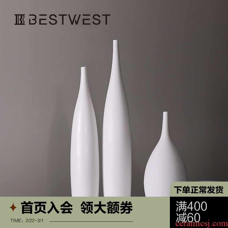 Large ceramic vase furnishing articles contracted white north European creative living room floor vase porcelain craft supplies