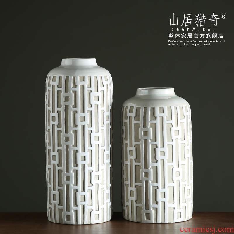 Modern new Chinese style, black white ceramic art big vase sitting room adornment study ancient window straight bottle