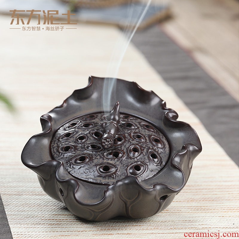 Oriental lotus clay ceramic incense coil incense buner furnishing articles household indoor teahouse sandalwood incense aroma stove decoration