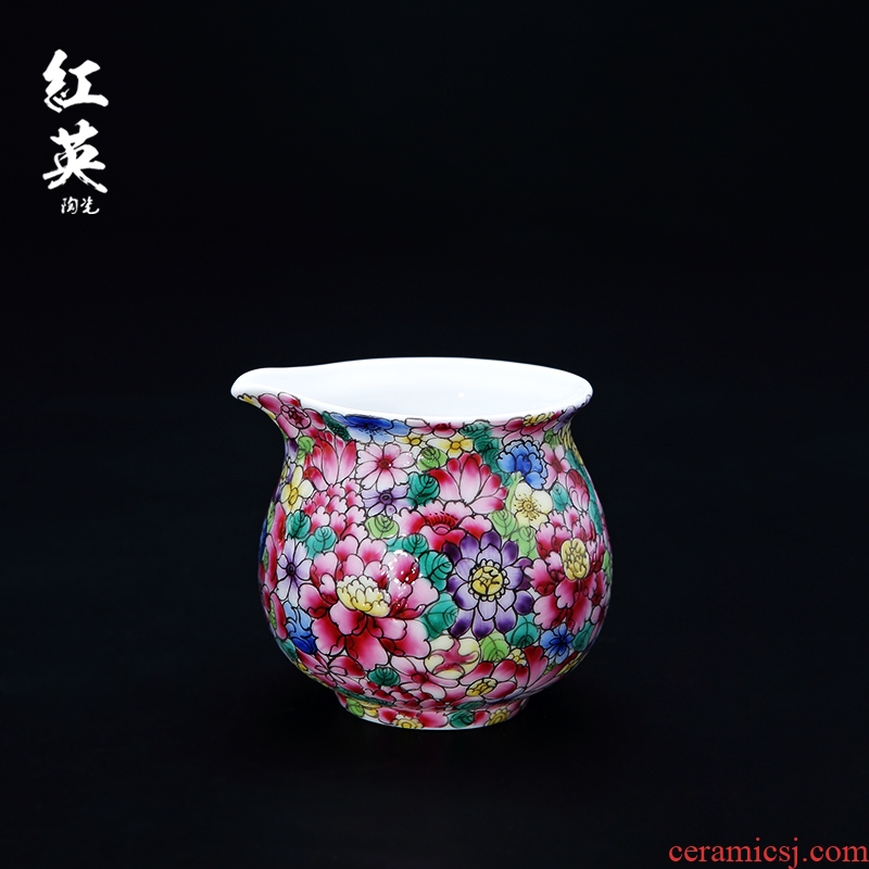 Red the jingdezhen ceramic kung fu tea set home thousands of hand - made enamel evenly fair keller cup tea sea HuaFen tea