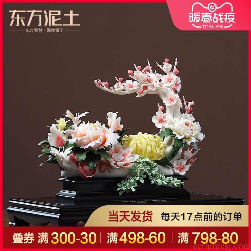 Oriental soil of new Chinese style ceramic flower furnishing articles sitting room porch manual art decoration/bloom of the four seasons