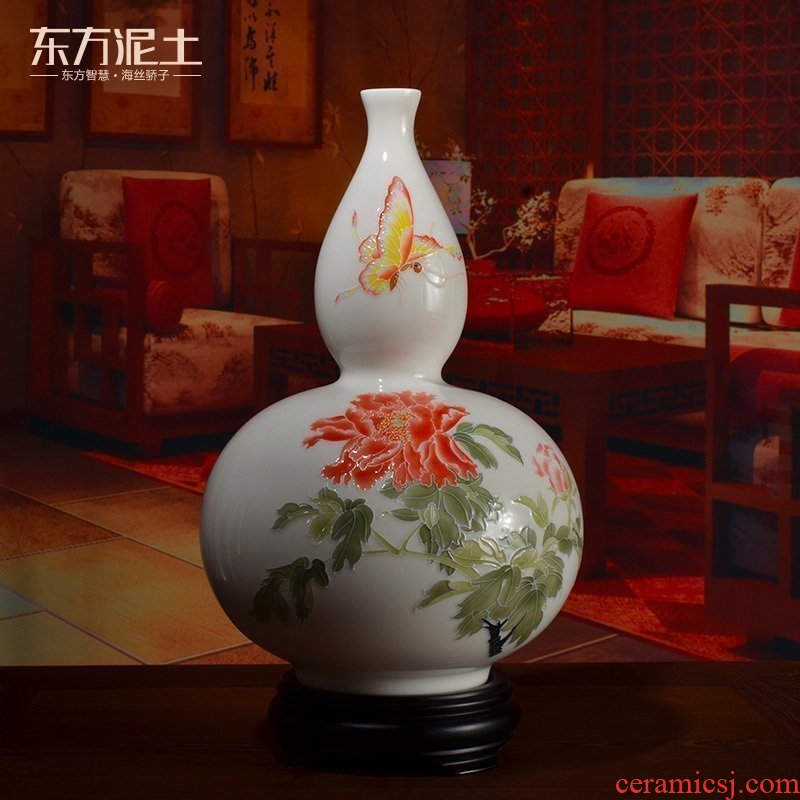 Oriental soil dehua white porcelain hand - made peony vases furnishing articles ceramic sitting room adornment/block adjustment