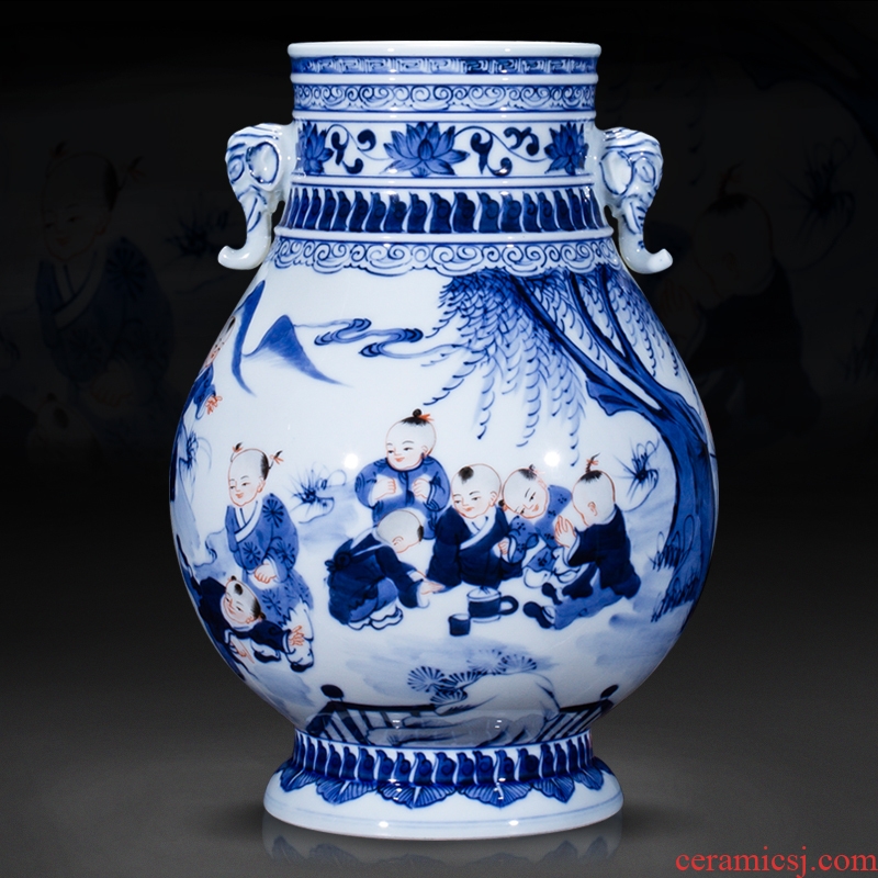 Jingdezhen ceramic vase furnishing articles sitting room flower arranging new Chinese antique blue and white porcelain porcelain home decoration arts and crafts