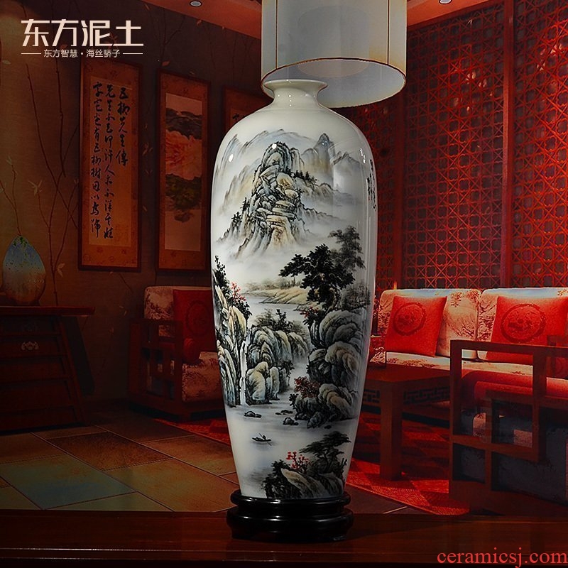 Oriental soil hand - made ceramic vase furnishing articles creative Chinese style living room decoration/blue cloud