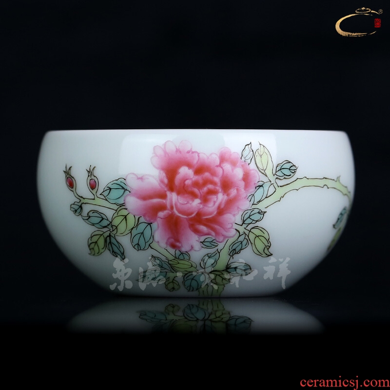 And auspicious jing DE hand - made pastel teacup jingdezhen limited kung fu tea master cup sample tea cup single CPU
