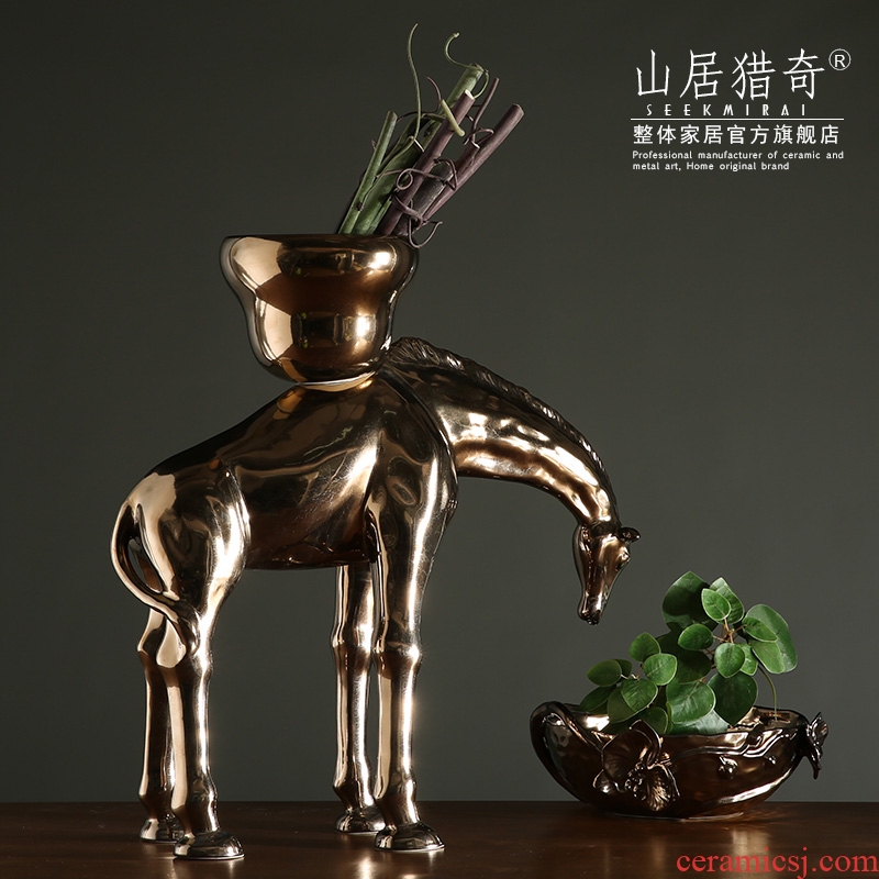 American decorative flower arranging flower implement ceramic animal flowerpot creative ceramic household act the role ofing is tasted deer deer furnishing articles top basin