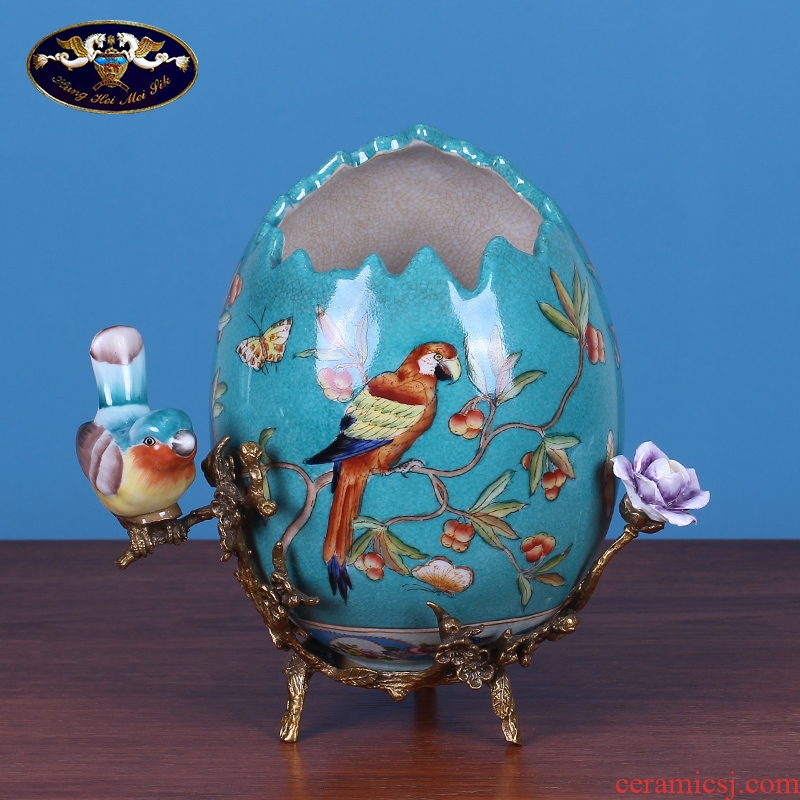 Creative bird eggshell copper ceramics handicraft artical home sitting room porch example room adornment is placed