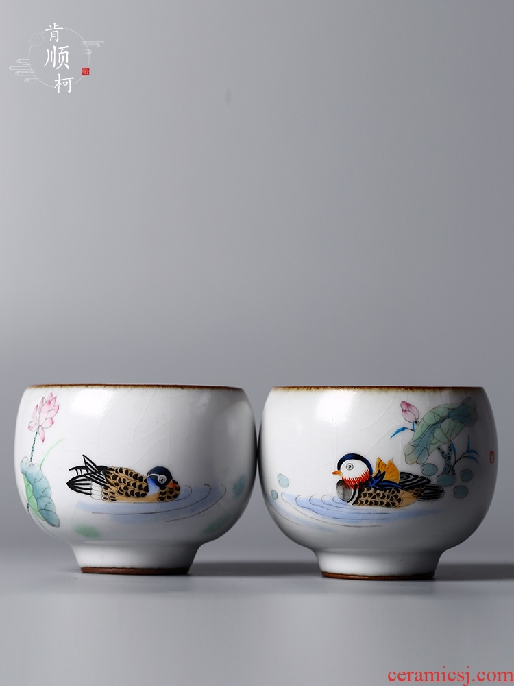 Jingdezhen hand - made master cup single CPU mandarin duck for a cup of kung fu tea cups to open the slice your up sample tea cup pure manual