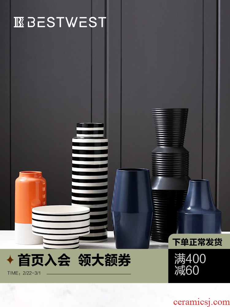 Creative geometric ceramic vases, large flower arranging device model room living room designer soft adornment light key-2 luxury furnishing articles