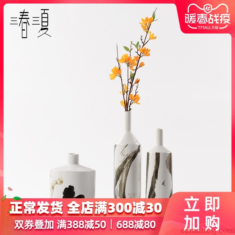 Postmodern new Chinese ink painting ceramic vases, small long expressions using flower arranging example room porch shoe cabinet mesa place, a living room