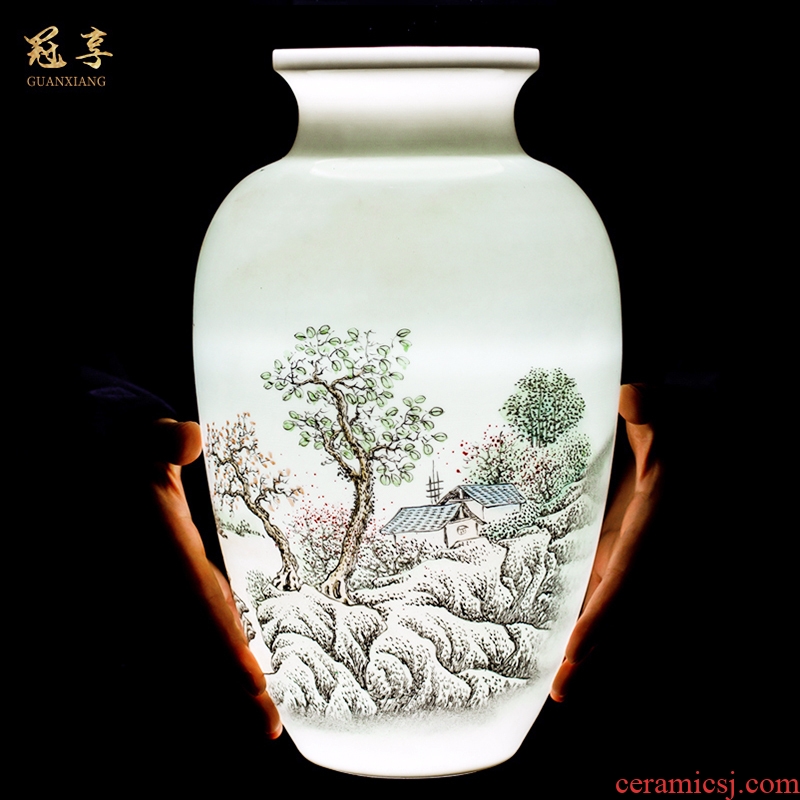 Jingdezhen ceramic furnishing articles hand - made big dried flower vase planting Chinese office sitting room porch decoration craft gift
