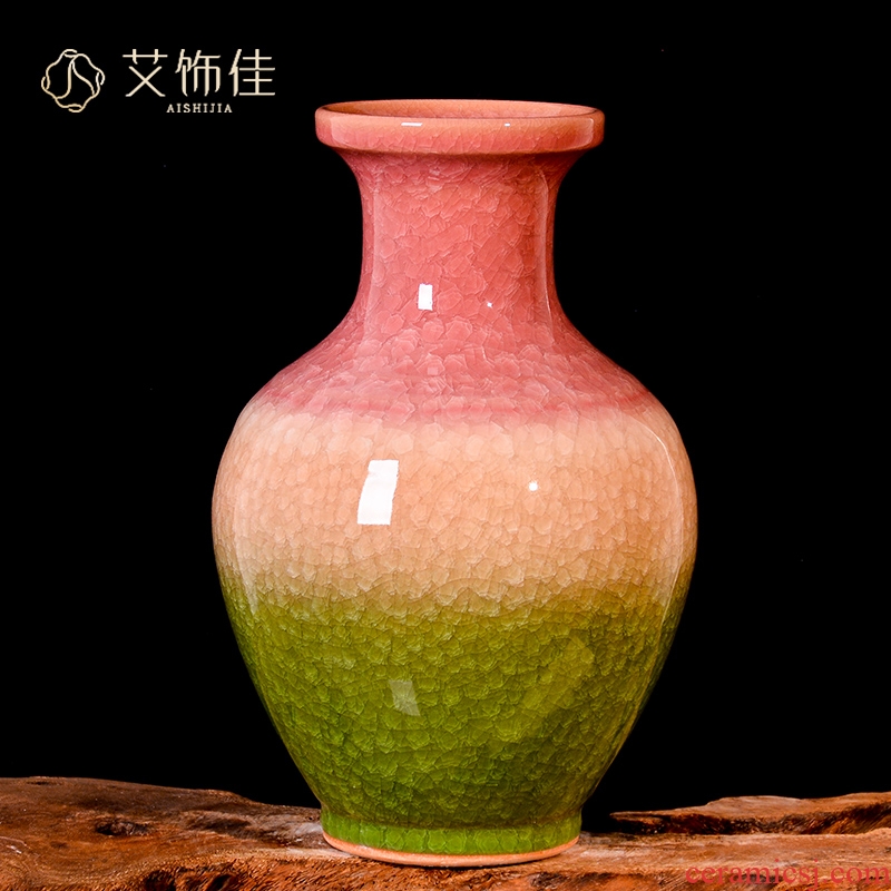Jingdezhen ceramics borneol crack flower arranging place new Chinese vase decorated living room TV ark, crafts
