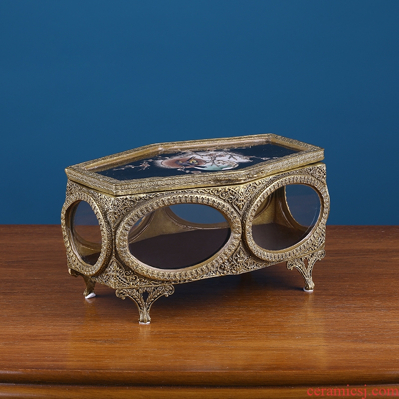 Creative ceramic inlaid copper receive a case antique jewelry box cover desktop dresser jewelry box decoration ou