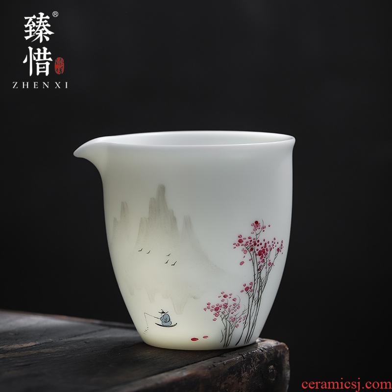 Become precious little hand - made with water up to the mountain jade suet white porcelain fair keller cup tea kungfu tea set ceramic points