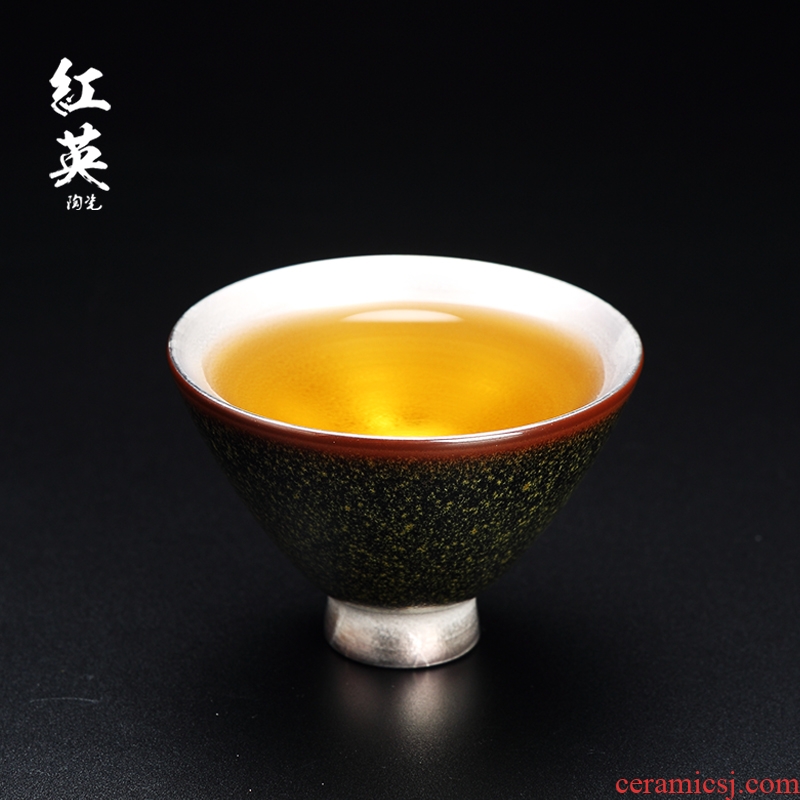 Red the jingdezhen ceramic moss ancient glaze household kung fu tea set master sample tea cup silver cup single CPU restoring ancient ways