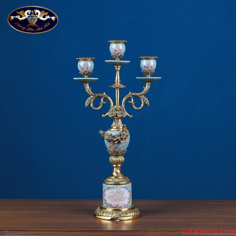 Candlestick Europe type restoring ancient ways furnishing articles ceramic inlaid copper creative American - style villa living room table decorations that operators based holders