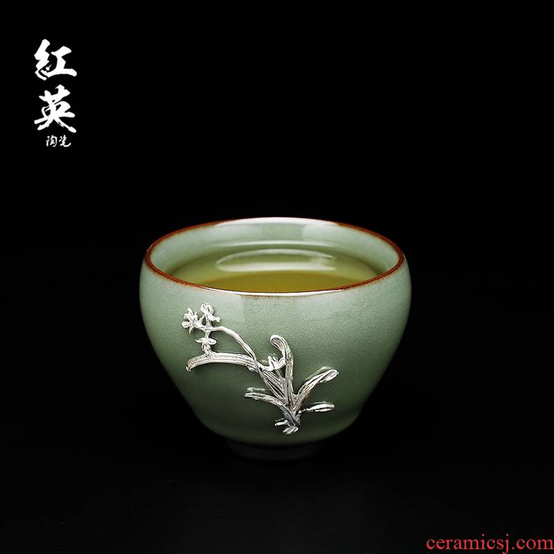 Red the jingdezhen ceramic kung fu tea cups with silver restoring ancient ways household large sample tea cup master cup single CPU personal cup