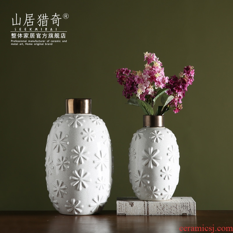 White ceramic vase modern creative household porcelain arts and crafts flower arranging machine sitting room place snowflakes embossed bottle