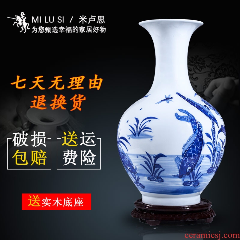 Jingdezhen ceramics hand - made reliefs of blue and white porcelain vases, the sitting room of Chinese style household study classical decorations furnishing articles