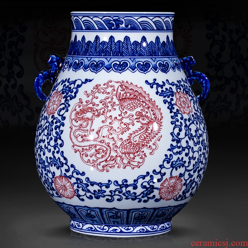 Jingdezhen ceramics imitation the qing qianlong blue - and - white youligong double ears Chinese style living room home furnishing articles