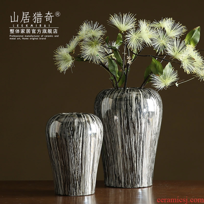 New Chinese style household act the role ofing is tasted grey wood grain ceramic vase furnishing articles large pot flowers, flower arranging furnishing articles sitting room