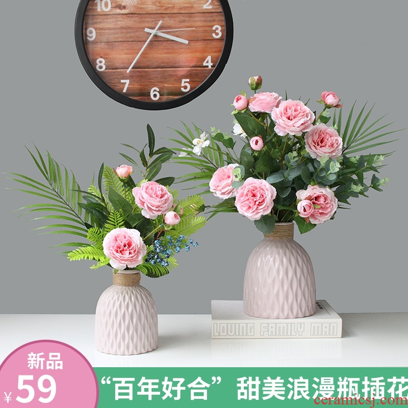 The Send + simulation flowers, artificial flowers, fresh roses bouquet of lilies sitting room office table flower arranging flower art pottery flowerpot