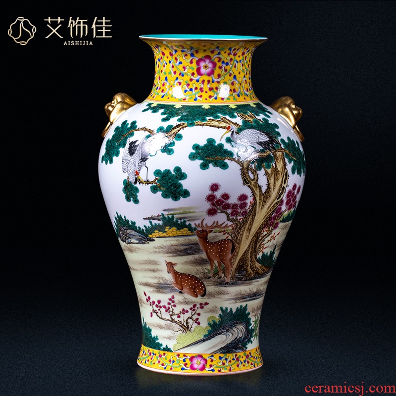 Jingdezhen ceramic colored enamel antique vase Chinese style restoring ancient ways household adornment study living room TV cabinet handicraft