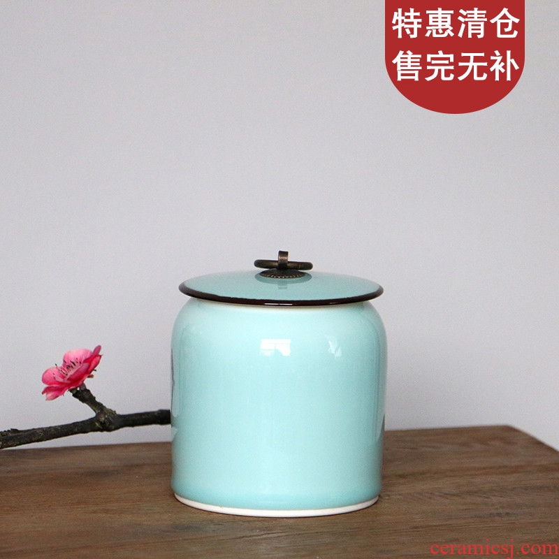 Geometric space shadow blue glaze small caddy fixings jingdezhen ceramic seal storage tank puer tea and tea set decoration