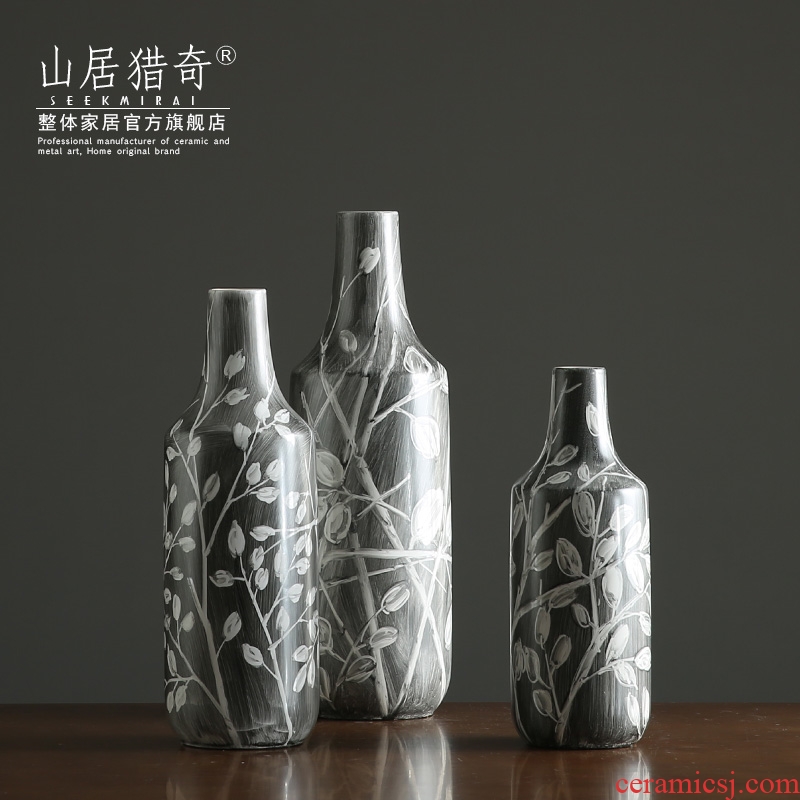 Gray, a three - piece hand - made ceramic vase demand flower arranging flowers sitting room TV ark adornment furnishing articles