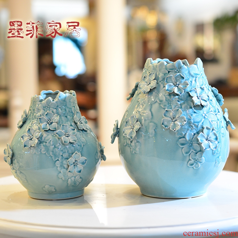 Manual ice crack ceramic vases, modern living room TV cabinet table home furnishing articles northern dry flower arranging flowers