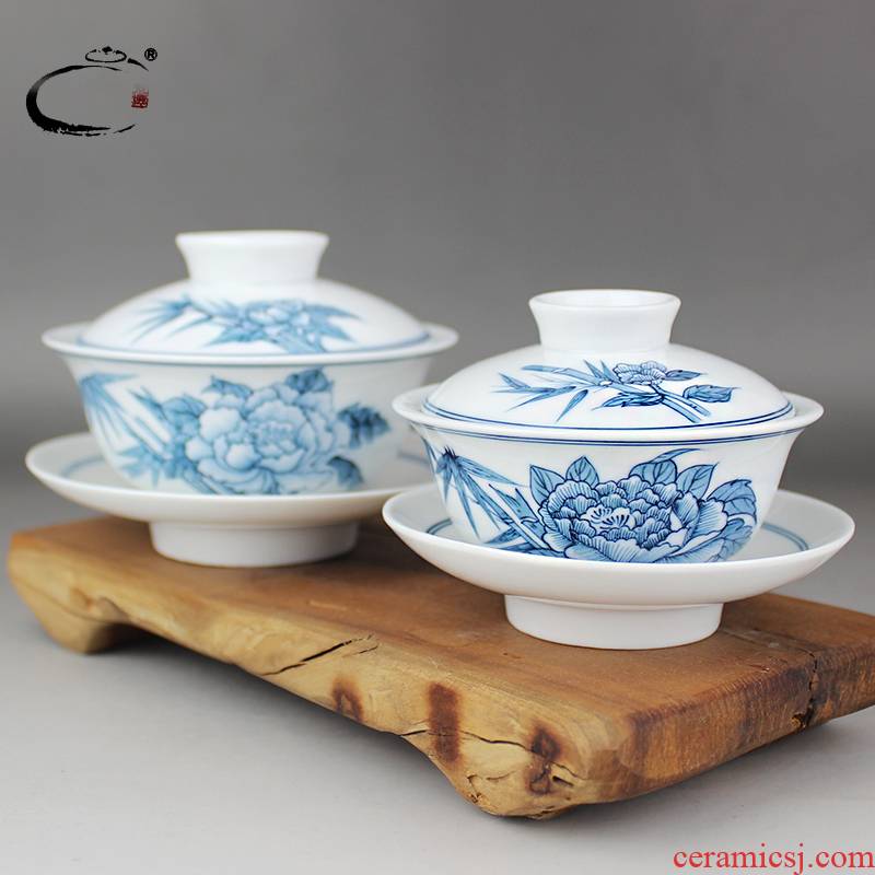 Jing DE and auspicious jingdezhen porcelain tureen large kung fu tea set hand made peony riches and honour tureen cup three bowls