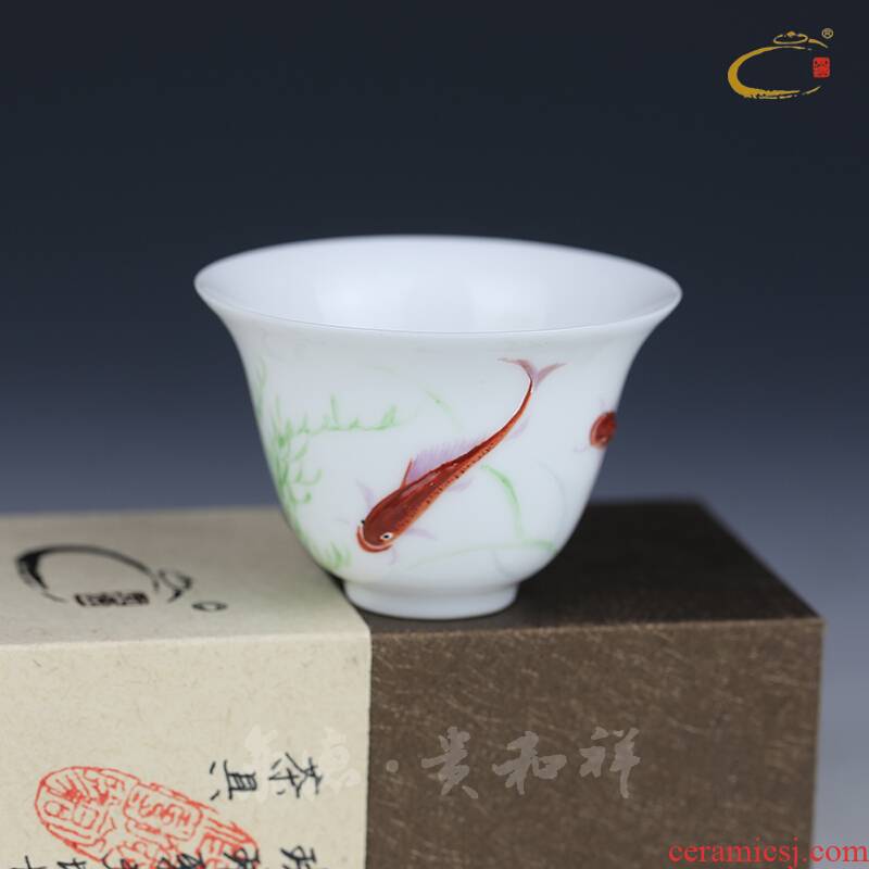 Jing DE up and auspicious jingdezhen pure manual hand - made ceramic thin tire cup tea cup single CPU master CPU