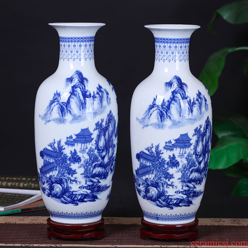 Jingdezhen blue and white porcelain vases, pottery and porcelain vase furnishing articles flower flower implement modern Chinese style home sitting room adornment
