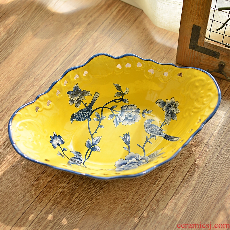 New Chinese style restoring ancient ceramic big fruit tray tray was American creative home furnishing articles sitting room tea table table fruit bowl