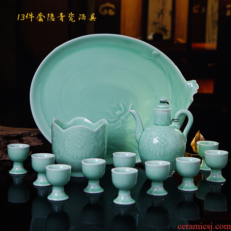 Blue and white liquor product jue warm hip flask of jingdezhen ceramic he its drank suit celadon temperature wine pot hot glass