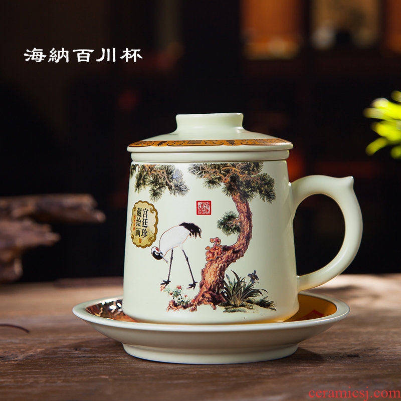Jingdezhen ceramic cups with cover filter cup four cup boss cup tea office meeting porcelain tea set