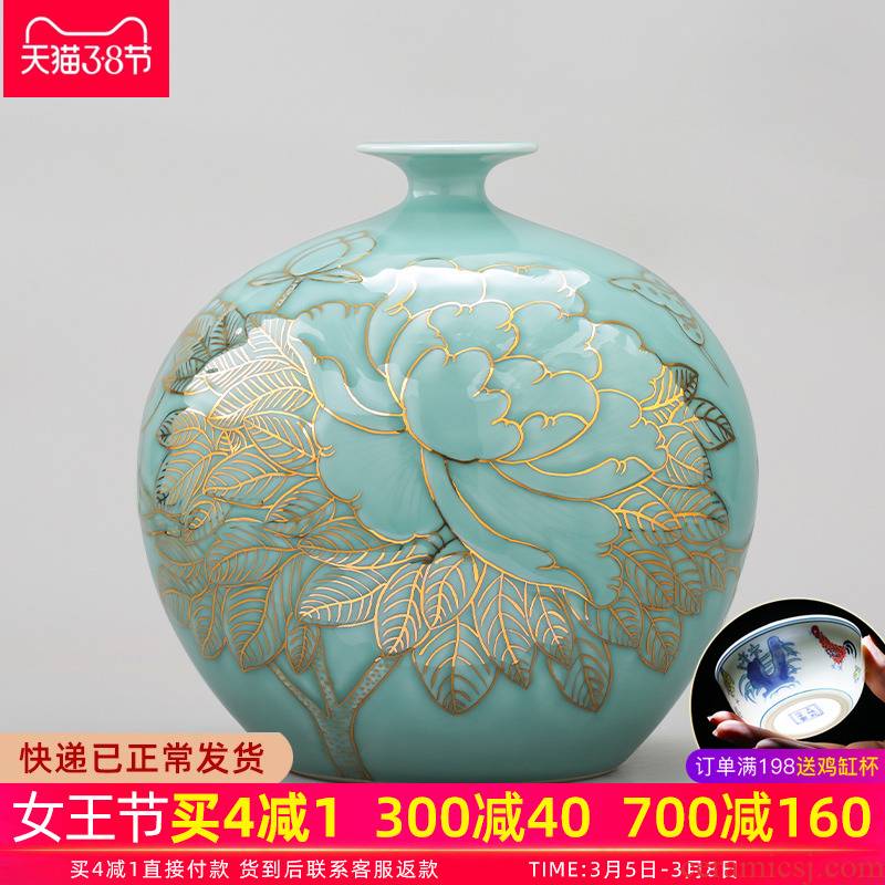The Master of jingdezhen ceramics vase hand - made light green glair see Chinese key-2 luxury home sitting room adornment is placed adorn article