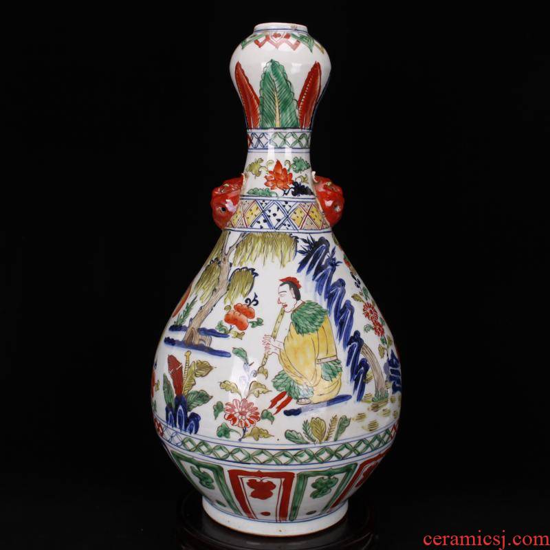 Jingdezhen RMB imitation antique curios colorful eight immortals people garlic bottles of vintage ceramic decoration old objects collections