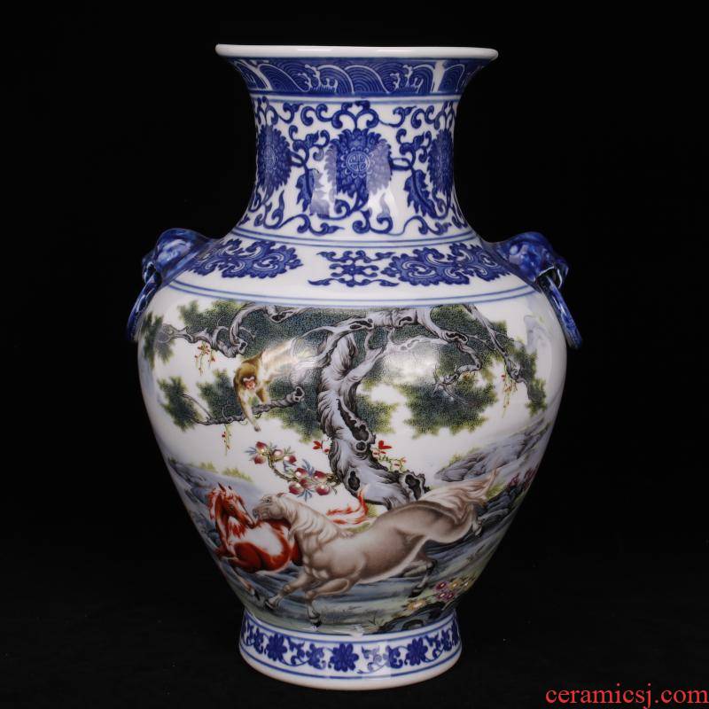 Jingdezhen imitation qianlong bucket color success beast ear bottles of classical Chinese style household, sitting room adornment antique furnishing articles
