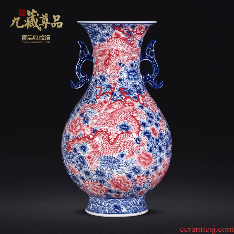 Antique hand - made porcelain of jingdezhen ceramics youligong in red ears vase living room TV cabinet decorative furnishing articles