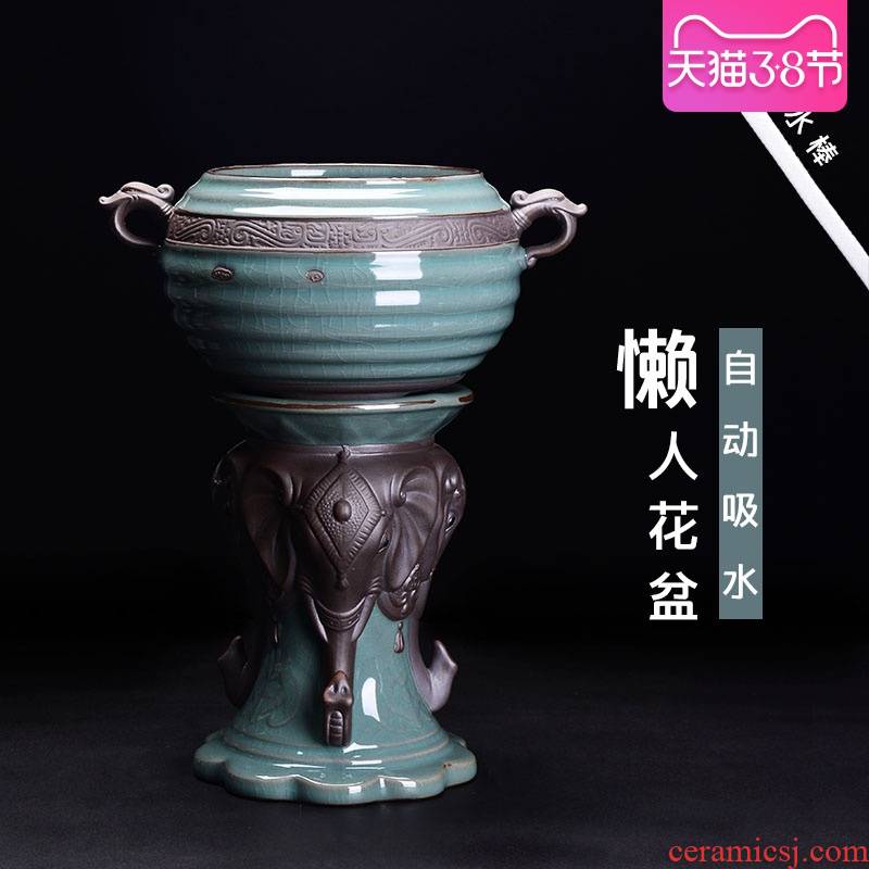 Automatic suction pot of Chinese style household ceramics large contracted creative interior living room couch potato from absorbing water basin of chlorophytum