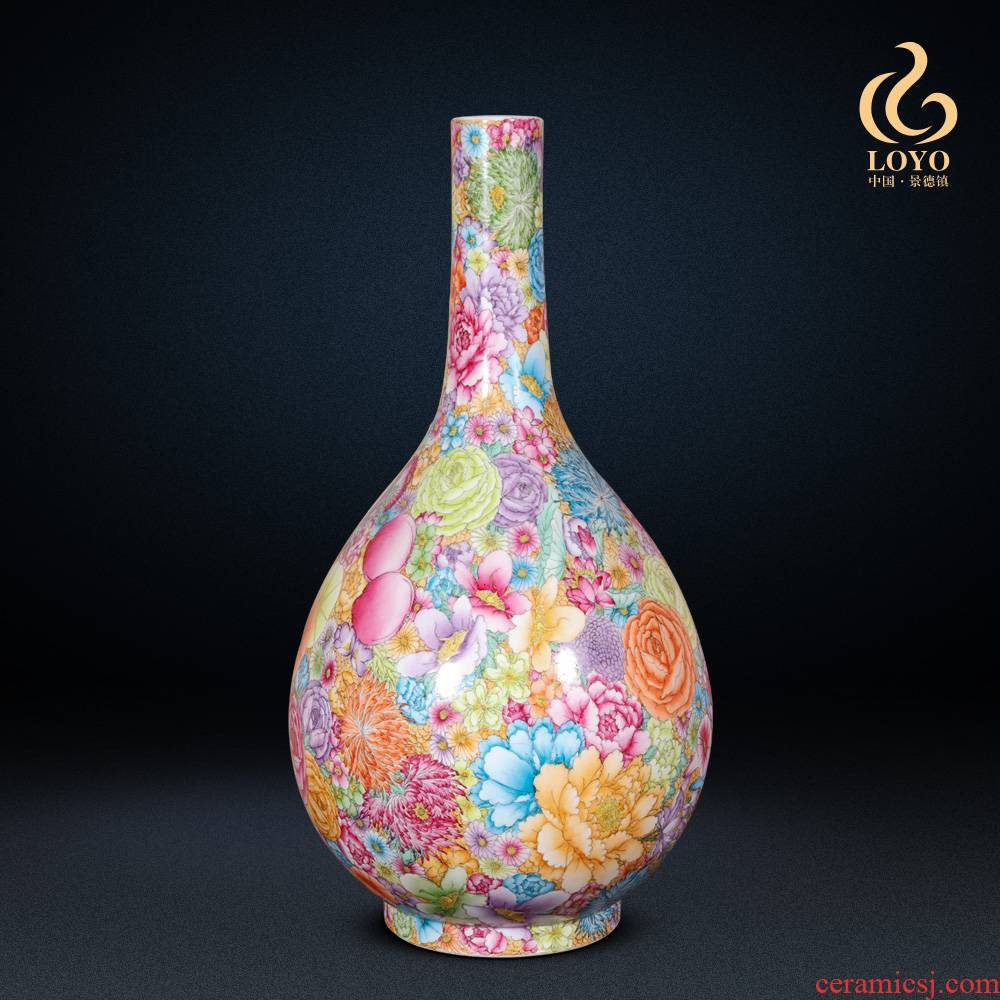 Jingdezhen ceramics antique hand - made famille rose flower gall bladder sitting room of Chinese style household decoration vase furnishing articles