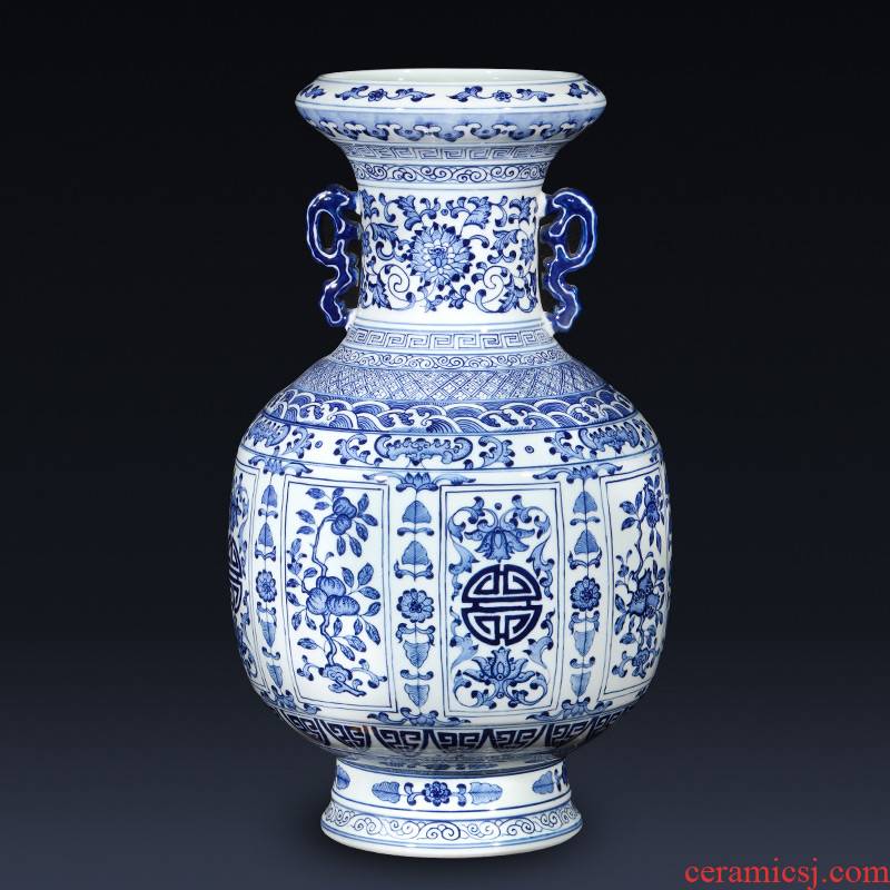 Imitation qianlong hand - made of blue and white porcelain of jingdezhen ceramics of large vases, flower arranging living room TV cabinet decorative furnishing articles
