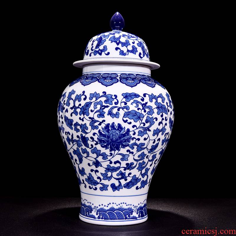 Jingdezhen ceramic vase furnishing articles antique bound of blue and white porcelain lotus flower pot cover general home sitting room decorate gifts
