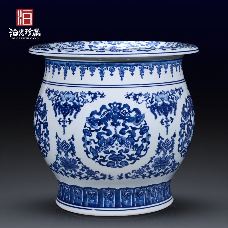 Jingdezhen ceramics antique porcelain painting and calligraphy cylinder tank big vase collection of adornment of Chinese style living room porch furnishing articles