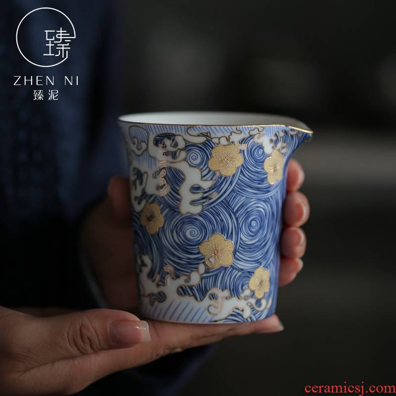 By mud jingdezhen pastel manual colored enamel kung fu tea set fair keller and blue and white porcelain cup device and a cup of tea